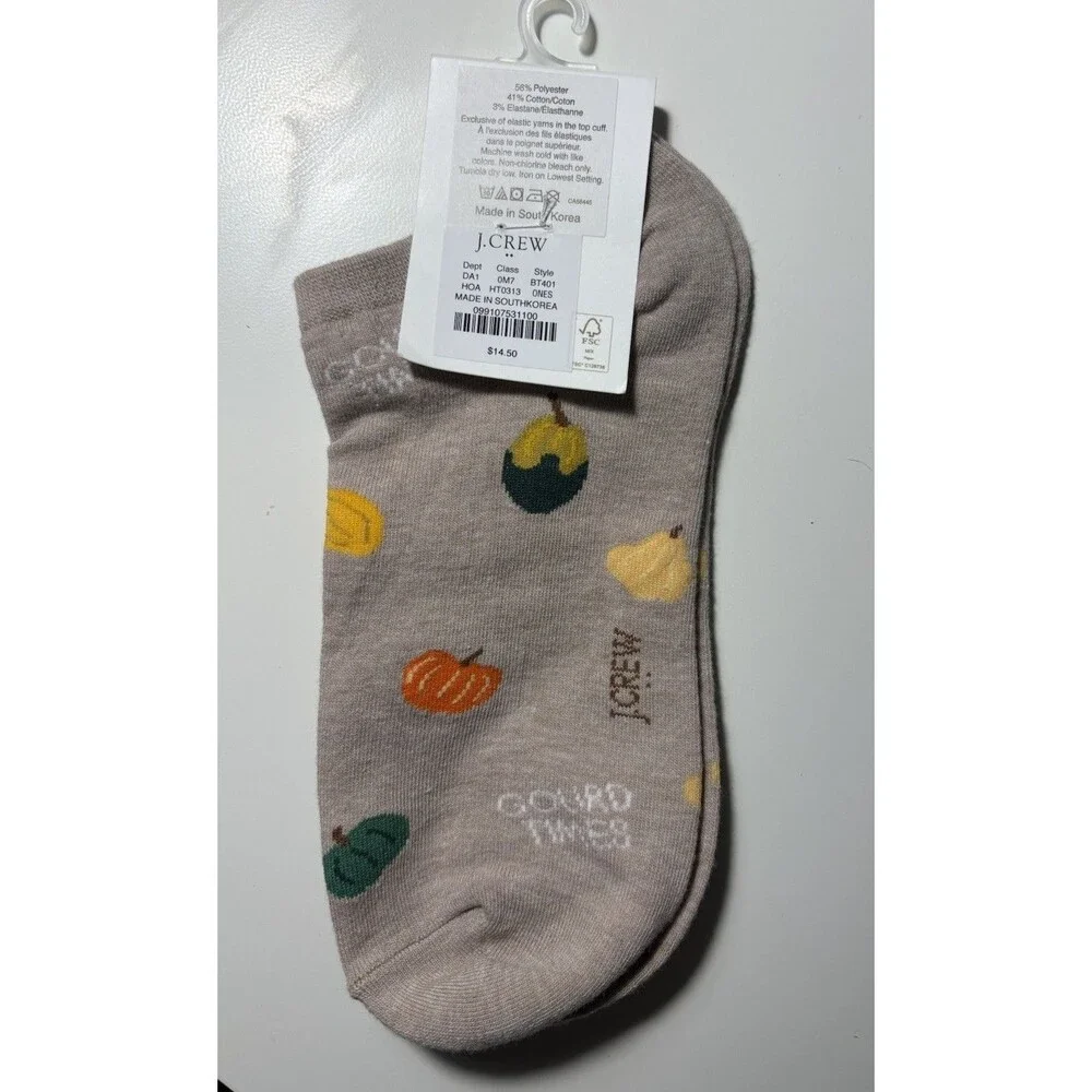 J. Crew BT401 Women's Beige Ankle Socks Pumpkins Gourd Times Orange Yellow New!